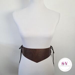 Brown faux leather corset belt with tie up sides